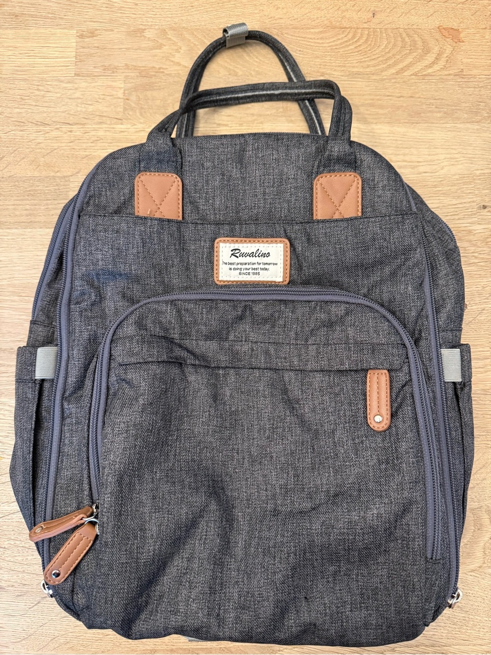 Ruvalino Diaper Bag Backpack Gray Multi Pocket Travel Baby Bag. Great Condition